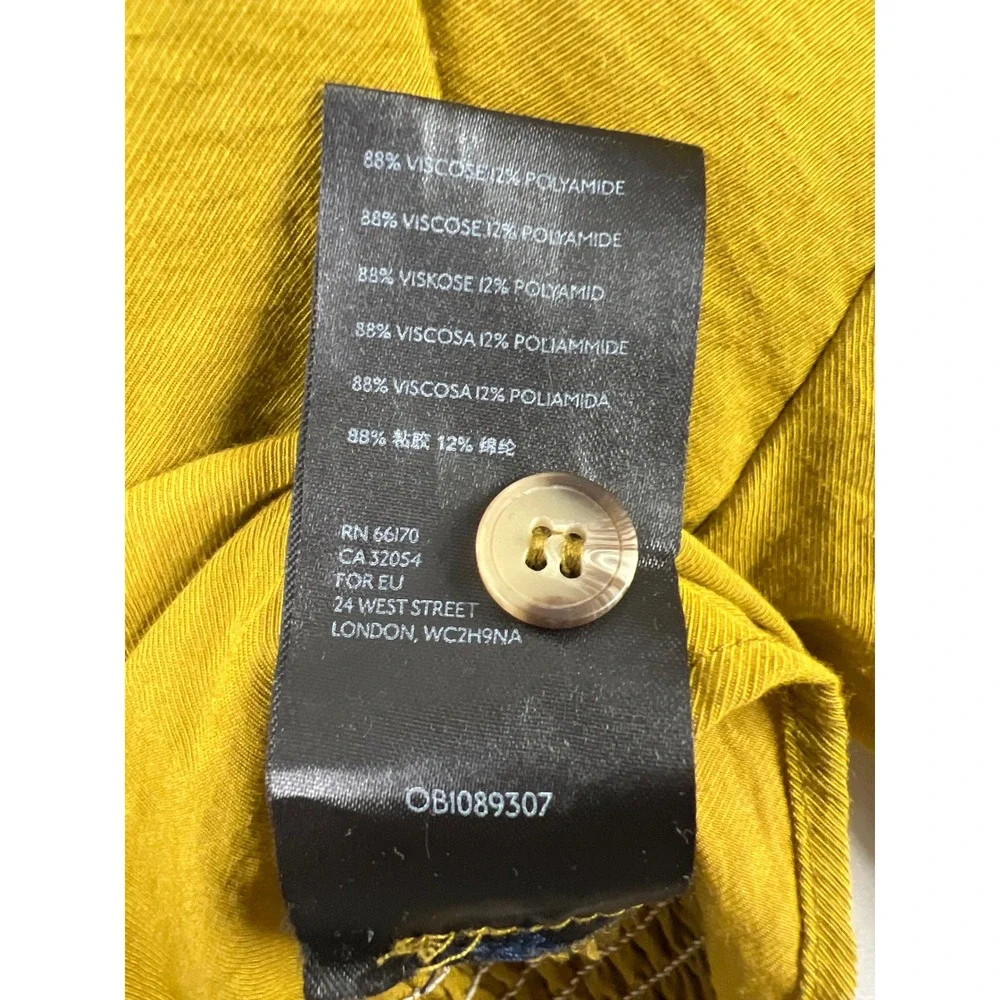 Free People Crop Top Women L Button Up Mustard Gold V-Neck Smocked Long Sleeve